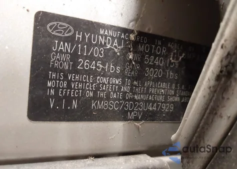 2003 Hyundai Santa Fe Gls/Lx from USA, damaged, VIN KM8SC73D23U447929